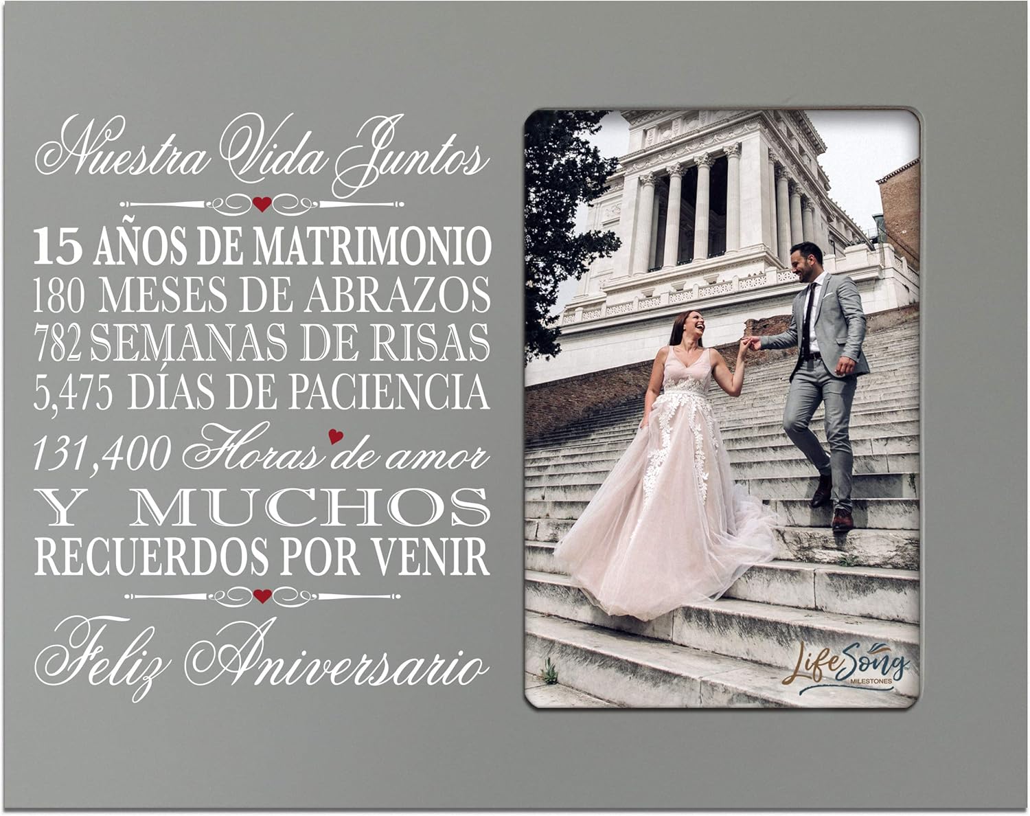 LifeSong Milestones 15th Anniversary Picture Frame Marriage Keepsake Gift with Spanish Verse - Fifteen Years Wedding Keepsake Gift for Parents Husband Wife Him Her Holds 8x10 Photo (Black)
