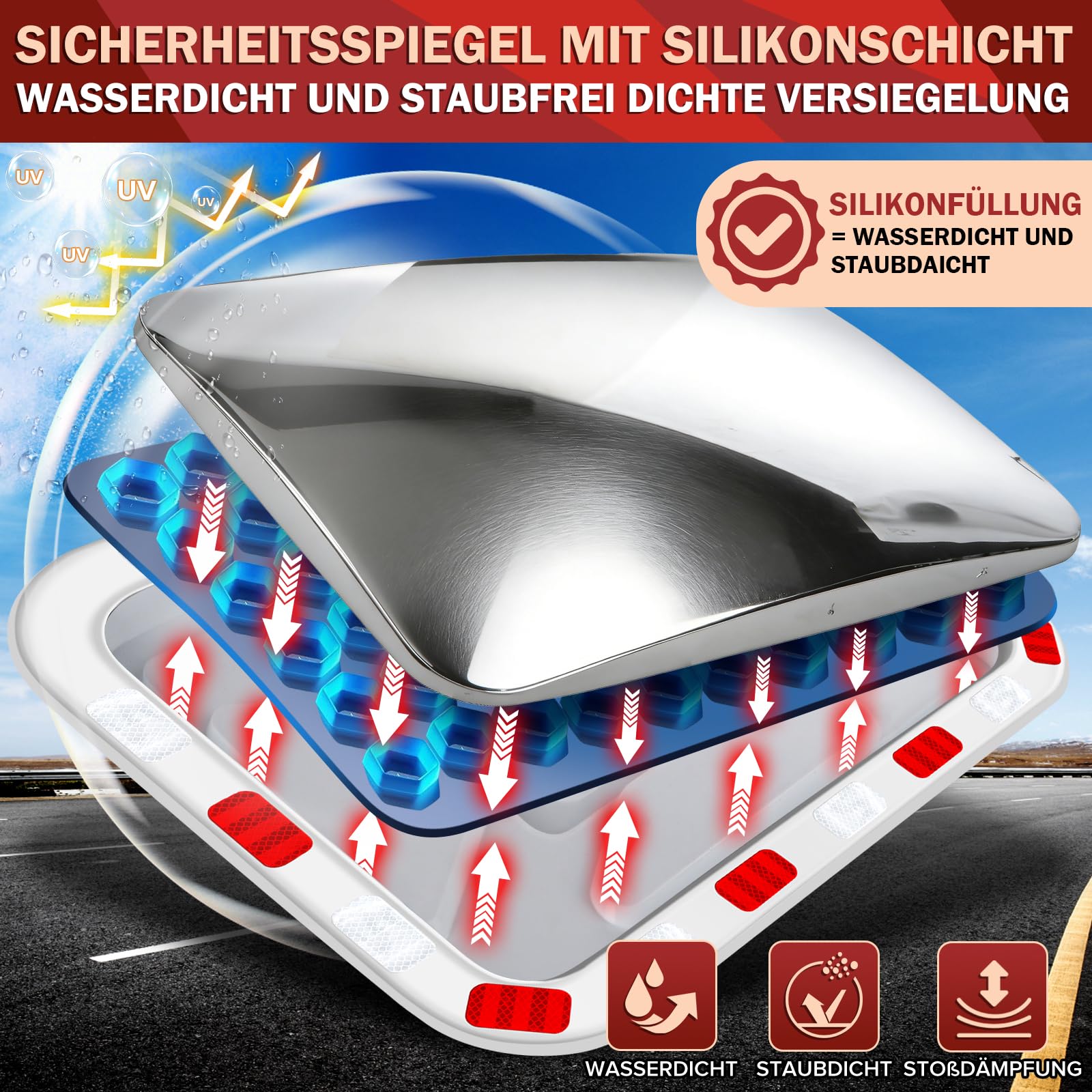 moveland Verkehrsspiegel Rechteckig 40x60 cm – Professioneller Acryl-straßenspiegel mit Verstellbarer Halterung, Einfache Montage, Weitem Blickwinkel für Verkehr, Straßen, Garage (Innen & Außen)