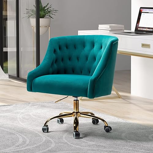 Silla de oficina en casa de terciopelo con base dorada, cómoda y moderna silla de escritorio, silla giratoria ajustable para sala de estar,