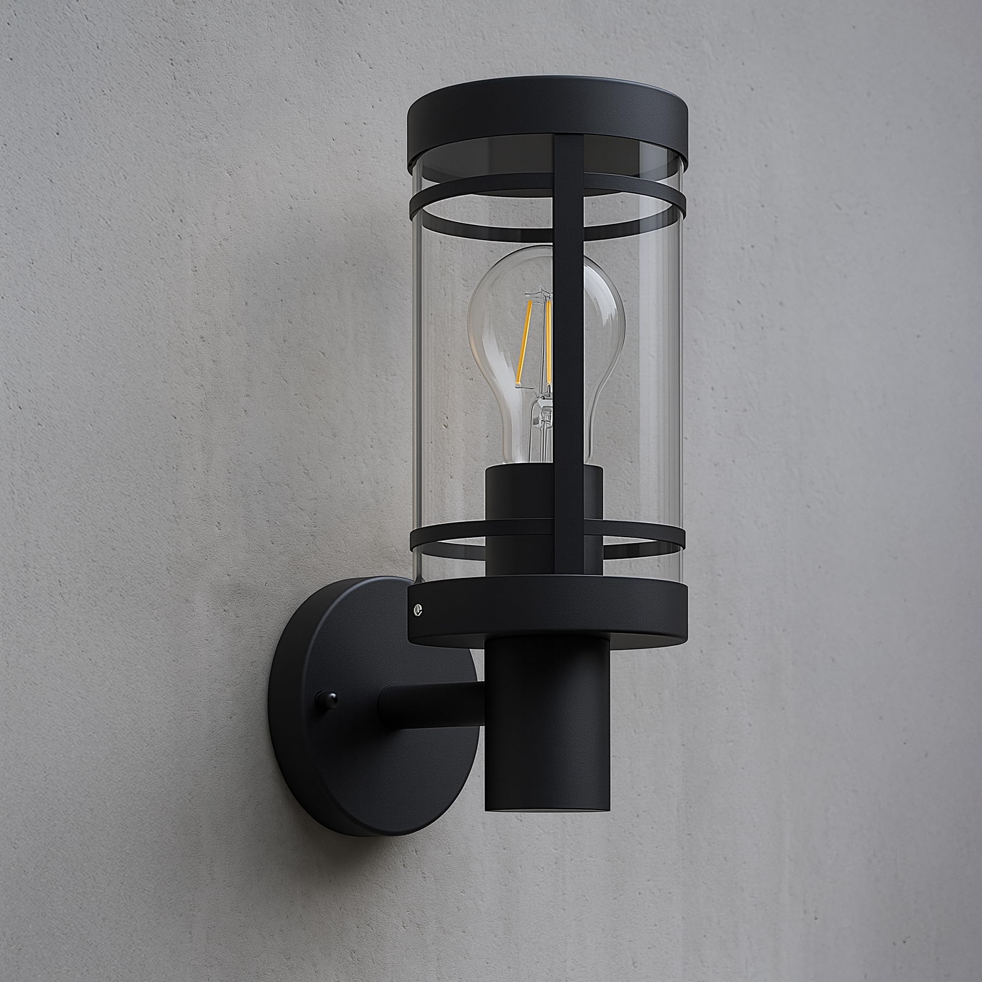 SSC-LUXon 2 Stück MIENTO Wandleuchte Laterne Aussen modern - Wandlampe schwarz wetterfest IP44 Lampenfassung für 1x E27 | Zwei Wandlaternen im Laternen-Design für Hauseingang & Garten - wetterfest IP44, rundum Licht, E27 Fassung, ohne Leuchtmittel