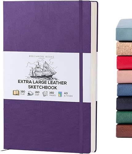 Miniatura 8 de BEECHMORE BOOKS Cuaderno de bocetos de arte, XXL A3 156 páginas de 11.6 x 16.6 pulgadas, cuaderno de bocetos de cuero de tapa dura, bloc de bocetos