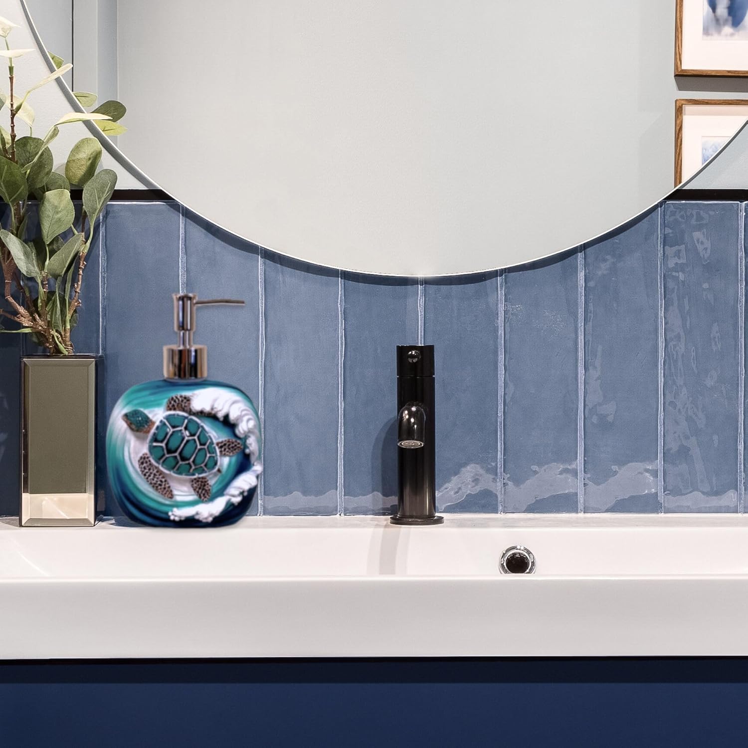 BestGiftEver Sea Turtle Wave Decorative Soap Pump Dispenser - Nautical and Ocean - Inspired Refillable Liquid Soap and Lotion Bottle Storage - Ideal for Sea and Marine Life Lovers