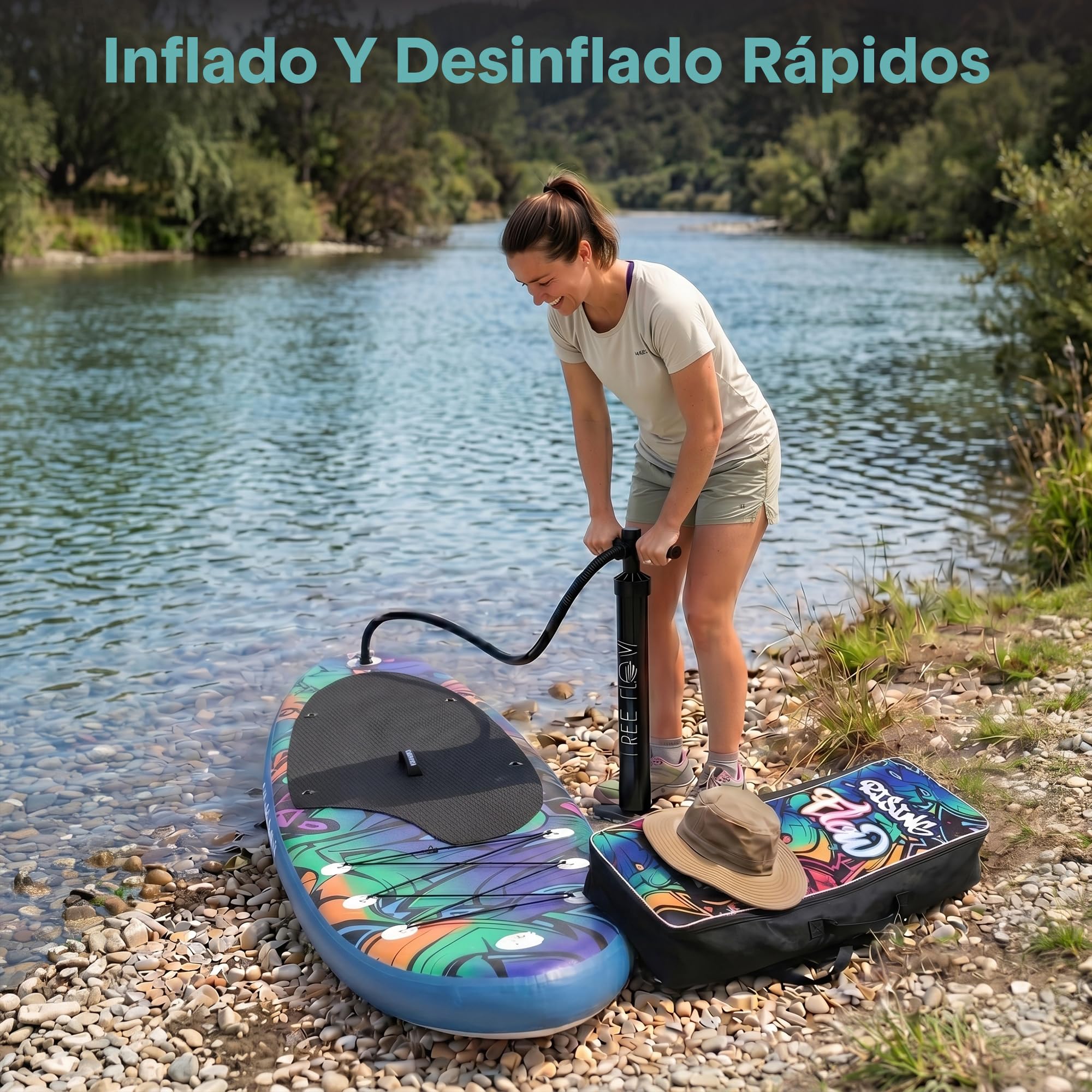 SereneLife tabla paddle surf hinchable, Paddle board, Cubierta antideslizante, Aleta inferior para remar, Estuche para guardar, Barco de pie para jovenes y adultos