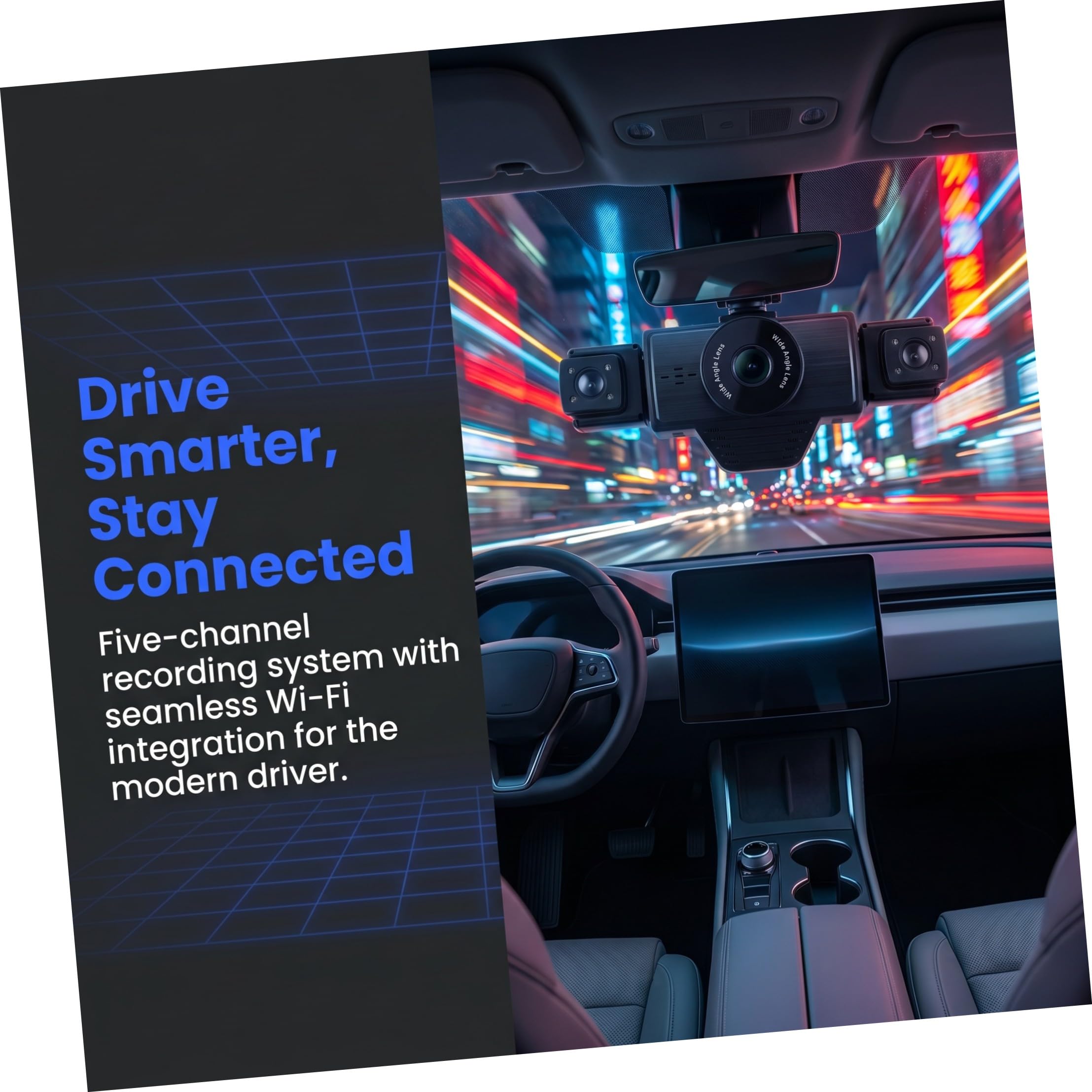 Videoregistratore Auto con Wifi, Visione Notturna Infrarossi | Copertura Grandangolare, Registrazione in Ciclo Automatica, Corpo Abs Nero, per Auto e Viaggio su Strada