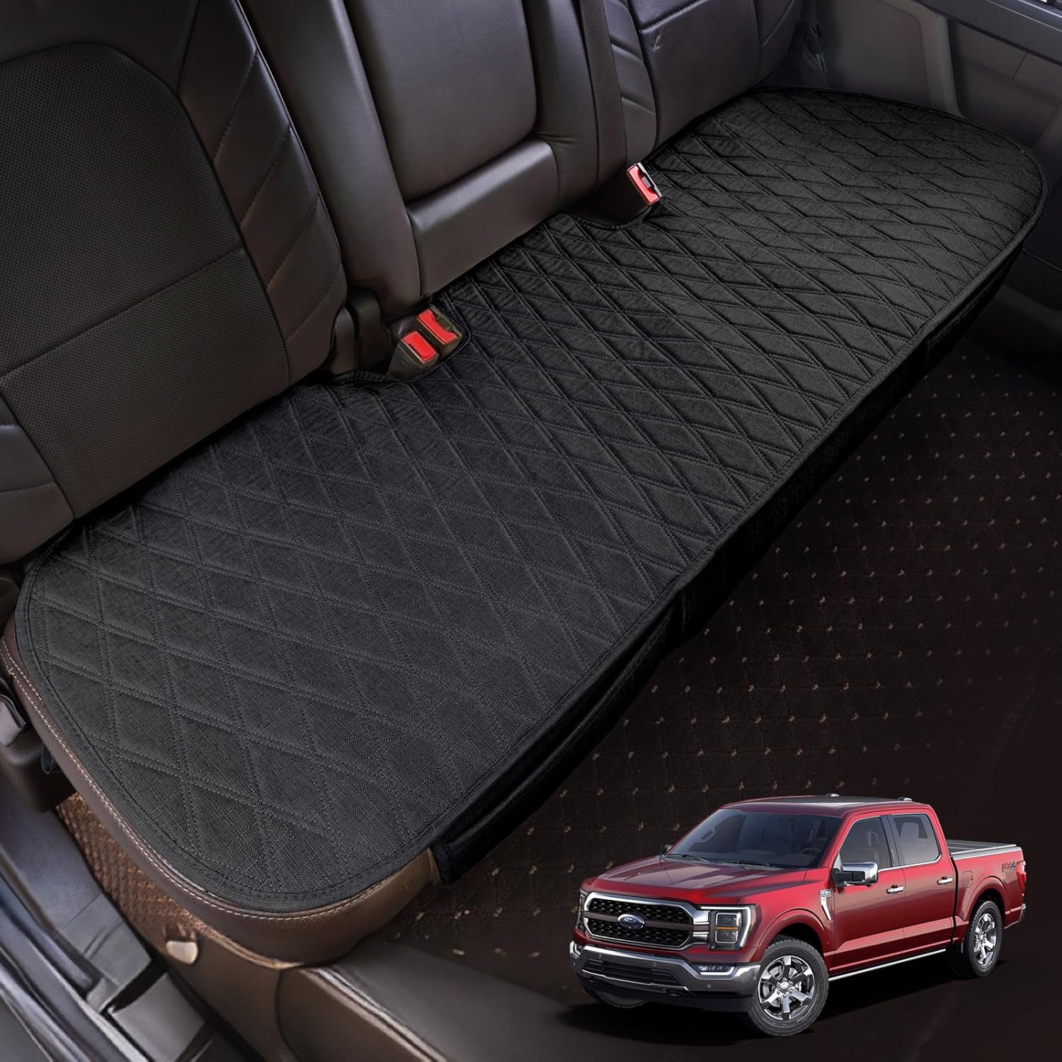 Universal Black Faux Linen Rear Car Seat Cover Size L - Bench Seats Protector for Most Vehicles Cars Truck SUV - Bottom Auto Seat Cushion Pad Mat with Anti Slip Back