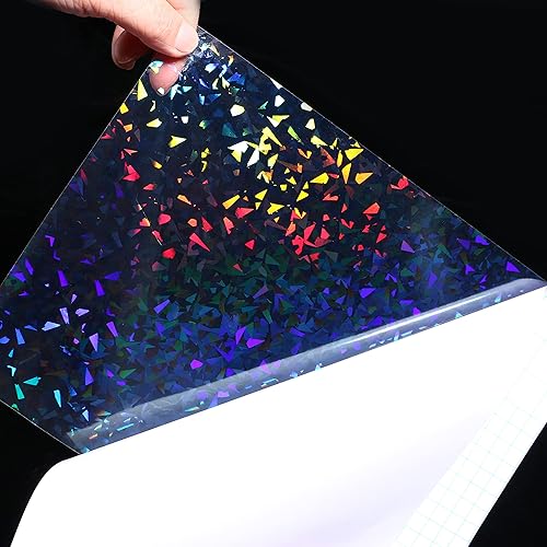 Miniatura 2 de Papel adhesivo holográfico de vinilo transparente holográfico de vidrio roto de 16.5 pulgadas x 16 pies, autoadhesivo, impermeable, transparente,
