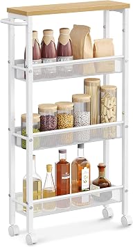 VASAGLE 4-Tier Slim Rolling Storage cart with Wheels, 5.1 Inches, Metal