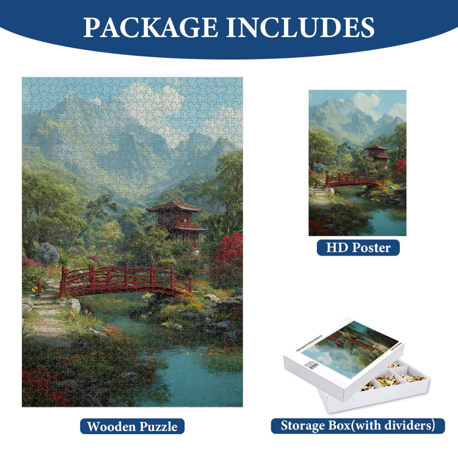 1000 Pièces Puzzle Adulte Paysage & Pont Puzzle en Bois Robuste 1T#1923 | Puzzle en Bois, Découpe de Précision, Encres aux Couleurs Vives, Loisir Relaxant, Décoration Intérieure, Cadeau, 50x75cm