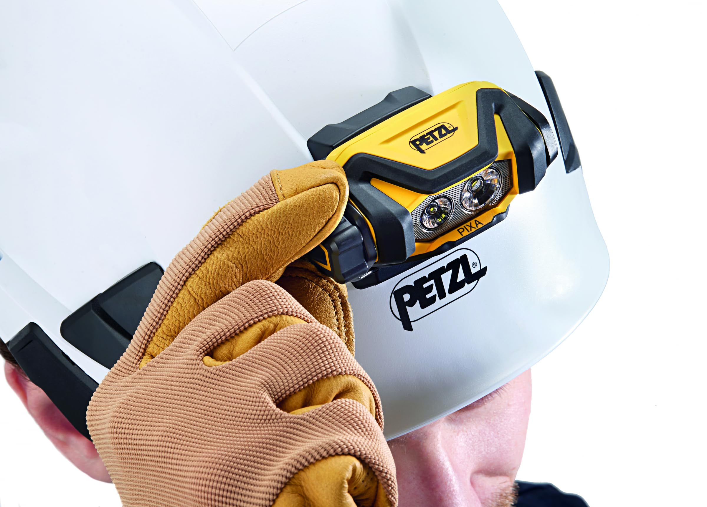 Petzl PIXA - Lampada frontale professionale a LED, 450 lumen, IP68, impermeabile, nero/giallo, funzionamento a batteria