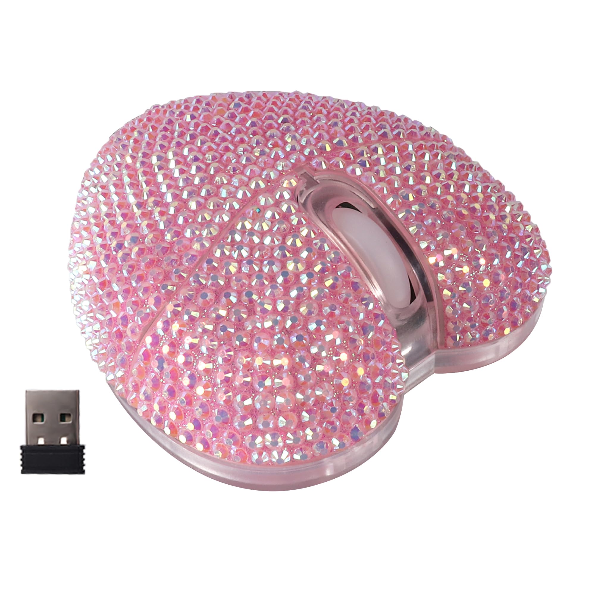 Wireless Mouse Bluetooth Cute Bling Diamond-Encrusted Pink Heart Shape Computer Mice with LED Light 1000DPI 2.4GHz & Bluetooth Dual Mode Rechargeable USB Cordless Mouse for Laptop PC Desktop Gift-picture-24