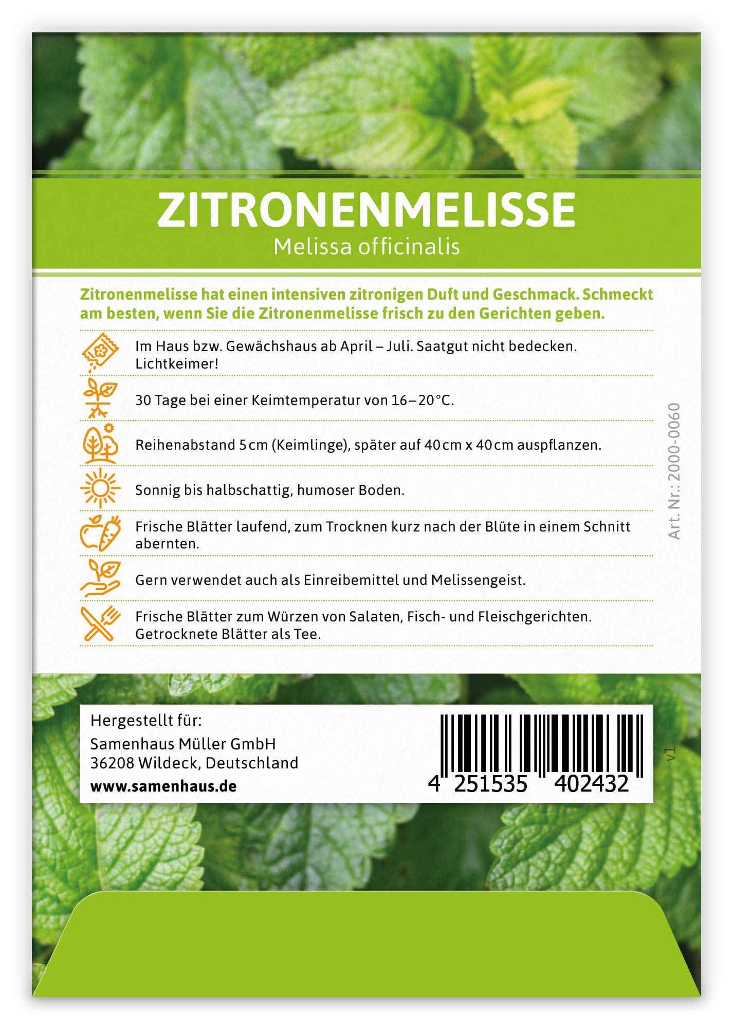 FLORTUS 2000-0060-100x Zitronenmelisse (100 Tütchen) (Melissensamen)
