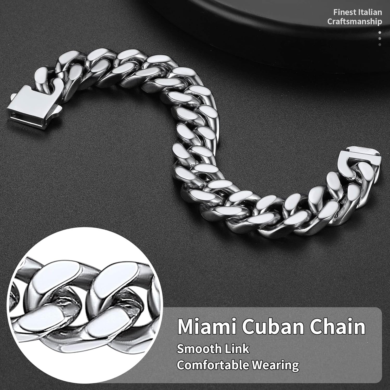 ChainsHouse Stainless Steel Cuban Link Bracelet for Men, 5mm/7mm/9mm/12mm Width, 7.5"/8.3"/9" Length, Black/18K Gold Plated Chain Wrist Bracelets for Men, with Gift Box - Image 5