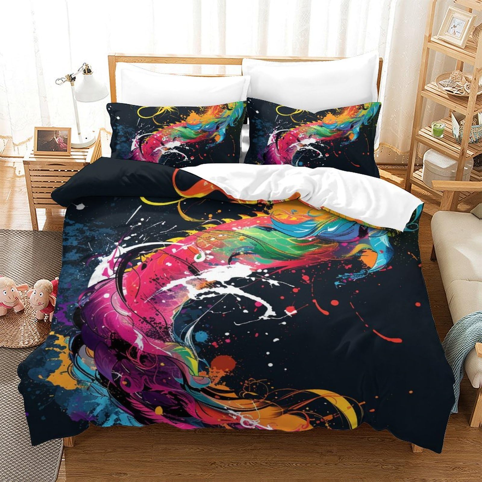 Ensemble de literie dragon parure de couette 200x200 et taies d'oreiller
