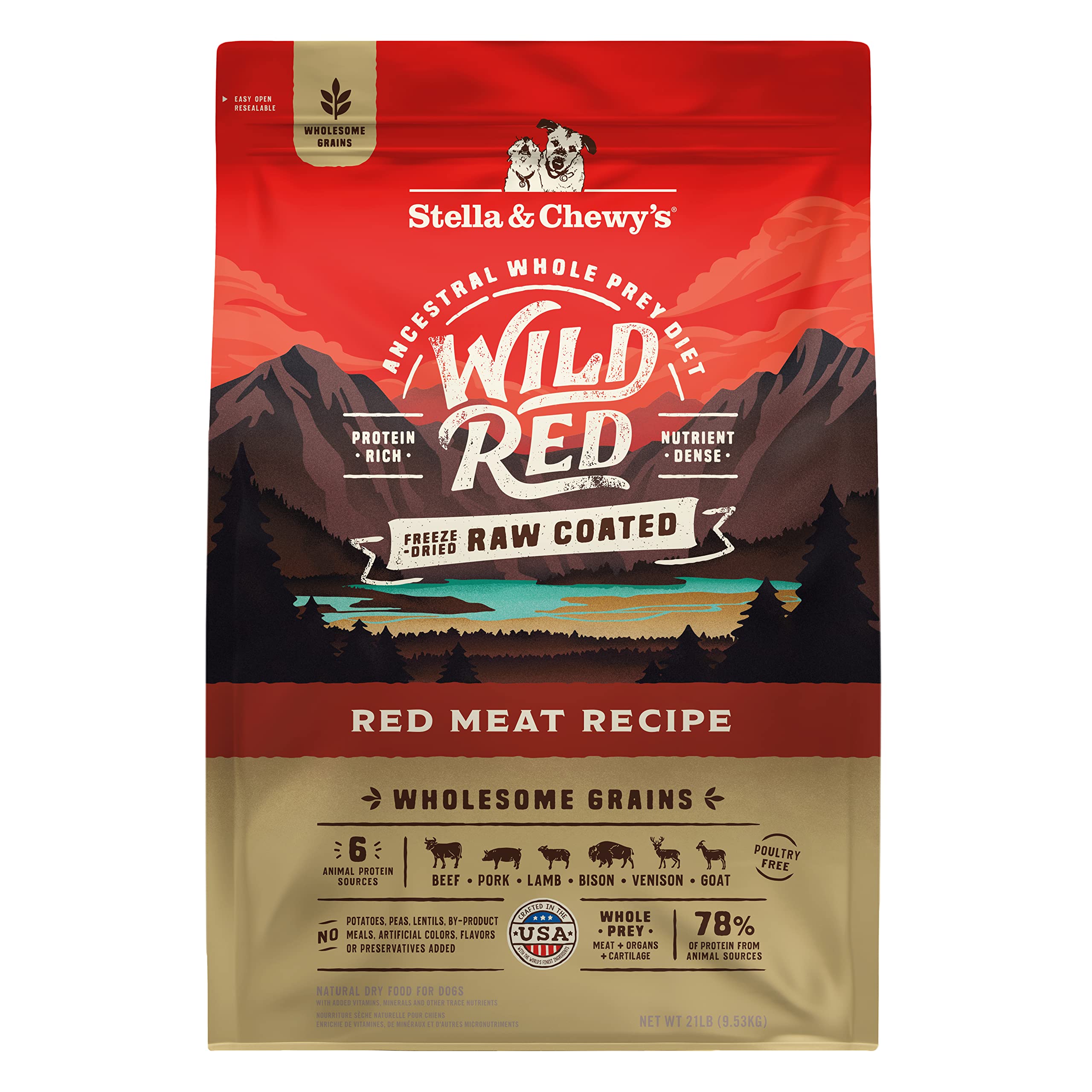 Stella & Chewy's Wild Red Dry Dog Food Raw Coated High Protein Wholesome Grains Red Meat Recipe, 21 lb. Bag