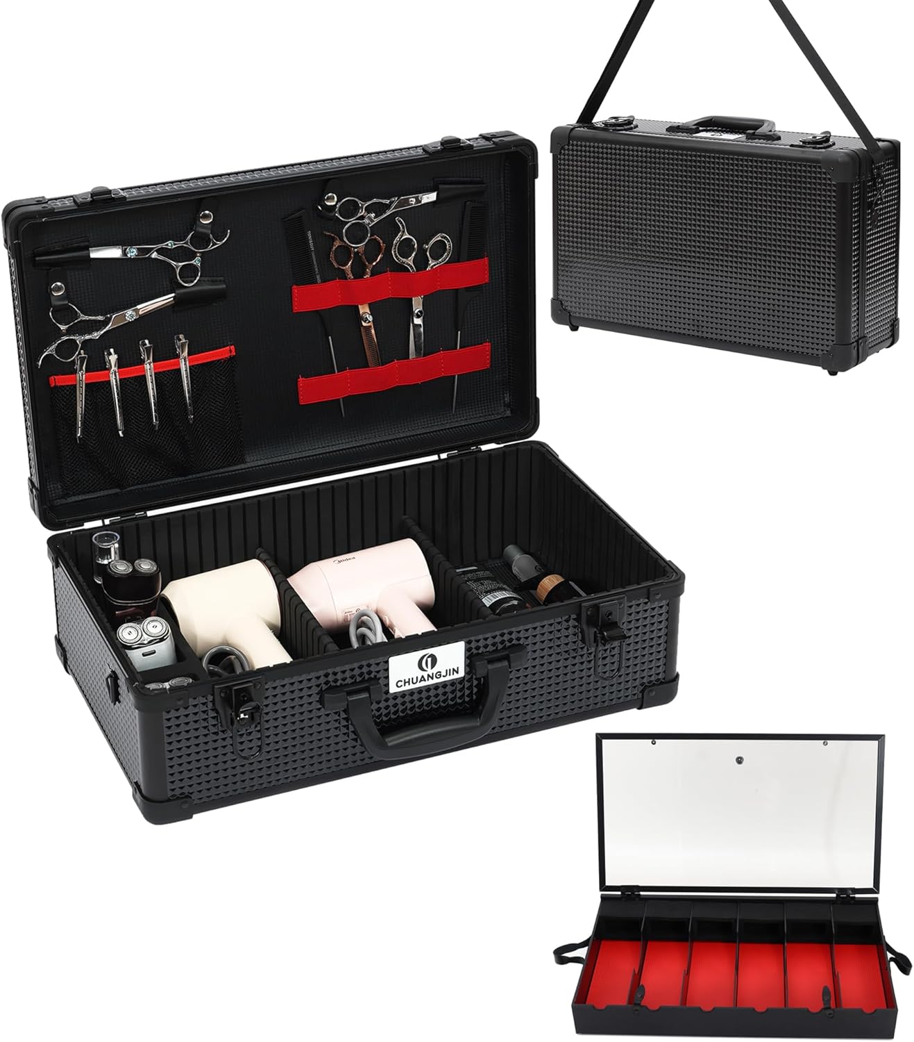 Large Barber Carrying Case, Hairdresser Tool Box Organizer Traveling Case, Portable Travel Barber Suitcase for Hair Stylist Pet Groomer Beauty Salon Makeup Artist