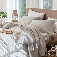 Vista 46 de MooMee – Juego de sábanas Gingham 100% algodón lavado con textura parecida al lino transpirable suave con bolsillo elástico de 16-19" de profundidad