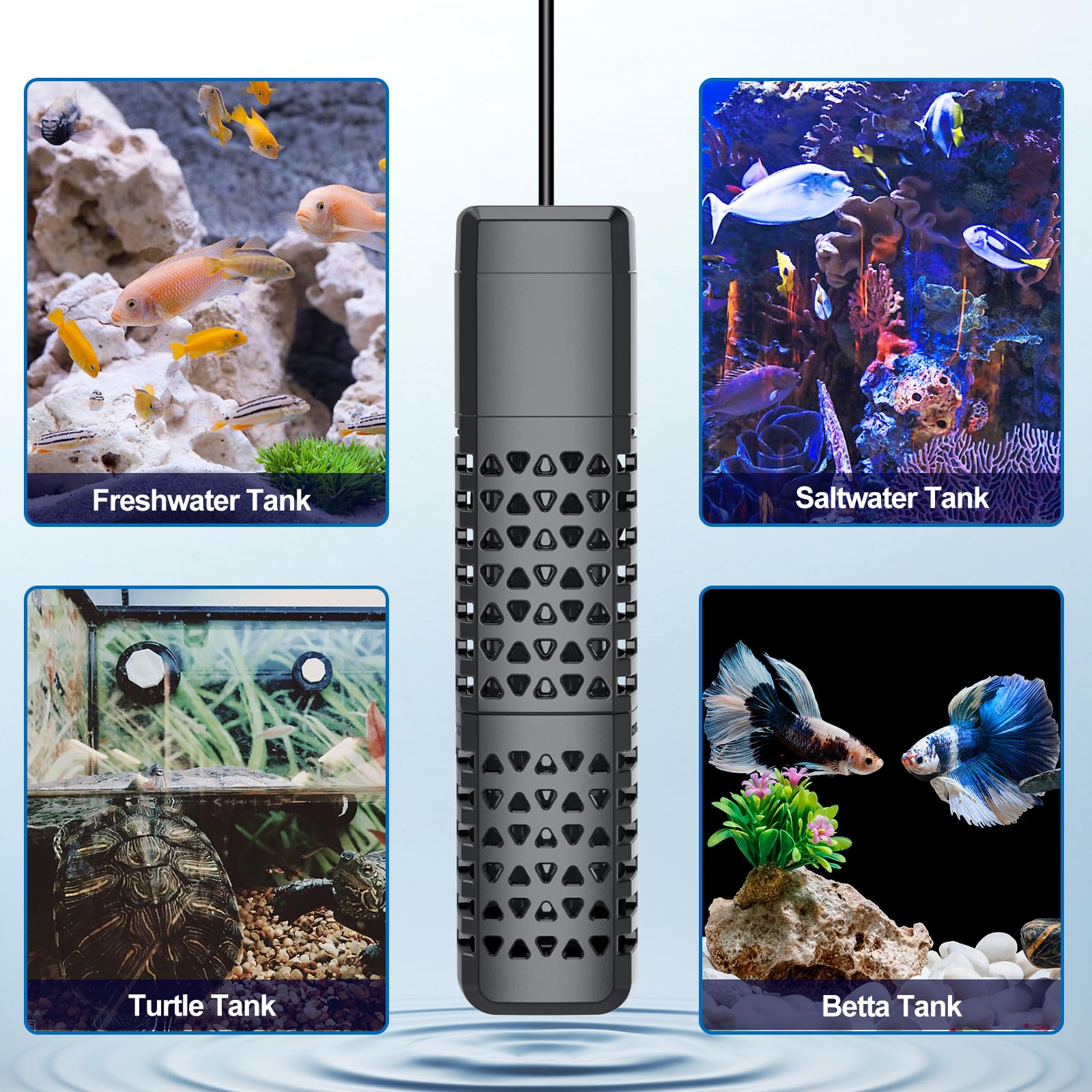 HiTauing Chauffage d'aquarium, chauffage d'aquarium amélioré de 100 W avec arrêt automatique du chauffage et système de contrôle de la température avancé, adapté pour l'eau salée et l'eau douce