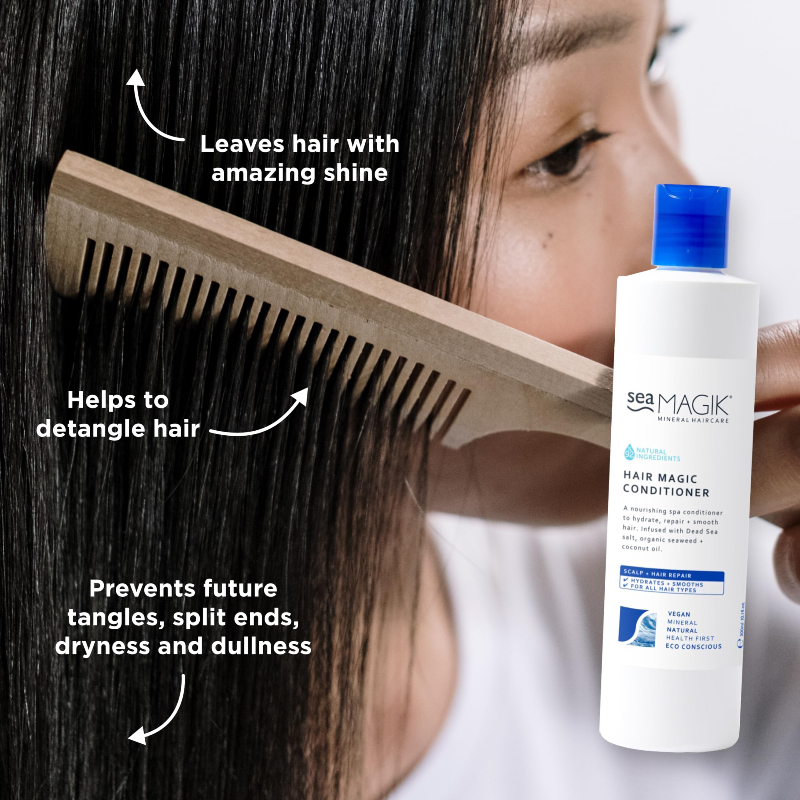 Sea Magik Conditioner für trockenes oder geschädigtes Haar – angereichert mit feuchtigkeitsspendendem Salz aus dem Toten Meer, Bio-Seealgen, Kokosöl und mehr, vegan, tierversuchsfrei (300 ml)