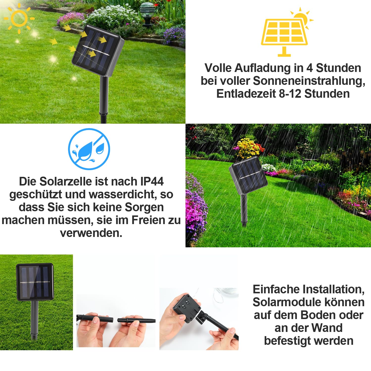 Cadena de luces solares para exteriores, IP65, resistente al agua, 20 m, 200 ledes, blanco cálido, decoración solar, 8 modos, manguera LED para jardín, balcón, boda, fiesta, árbol
