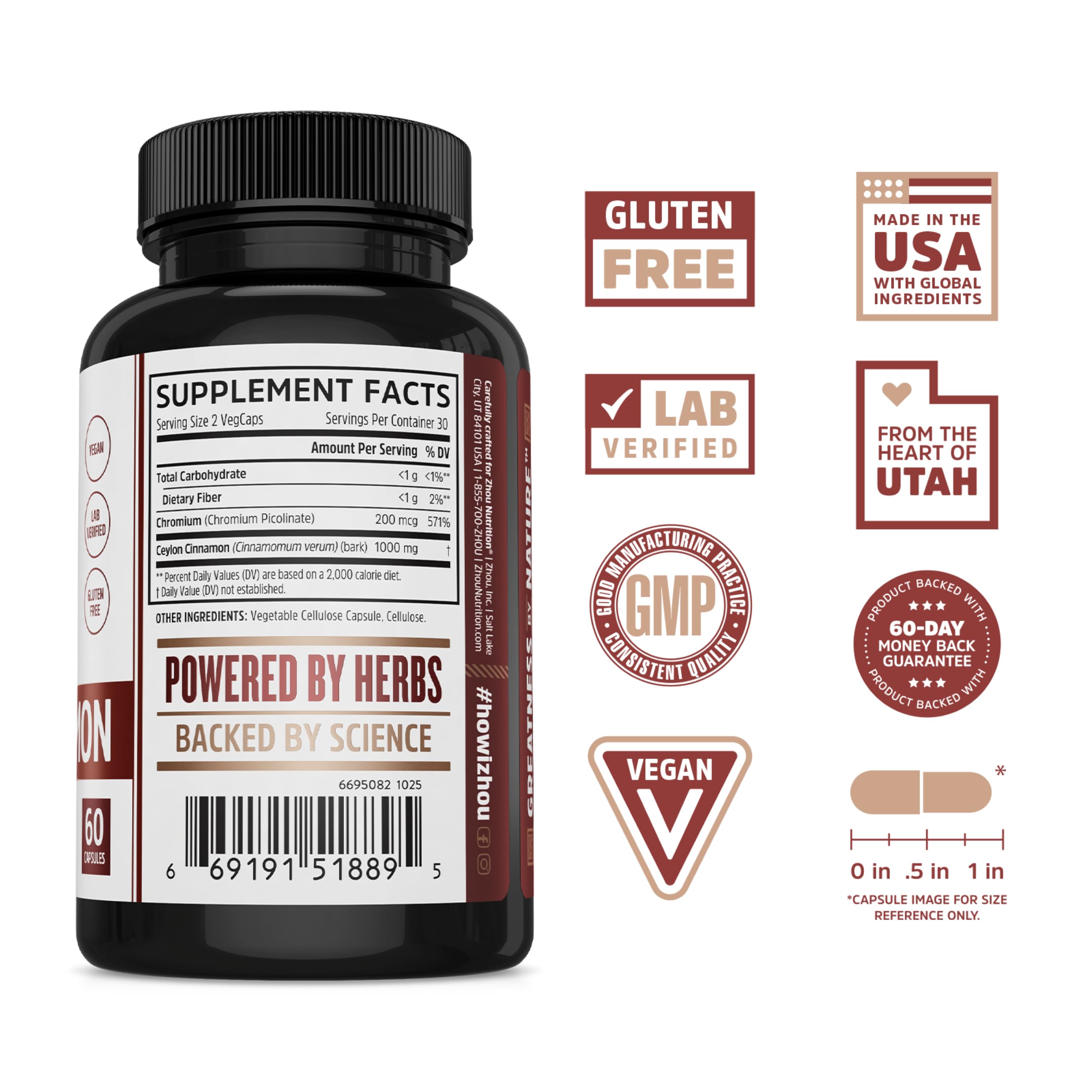 Zhou Heart Hero Ceylon Cinnamon Caps - 60 Veggie Capsules — Amazon image 2