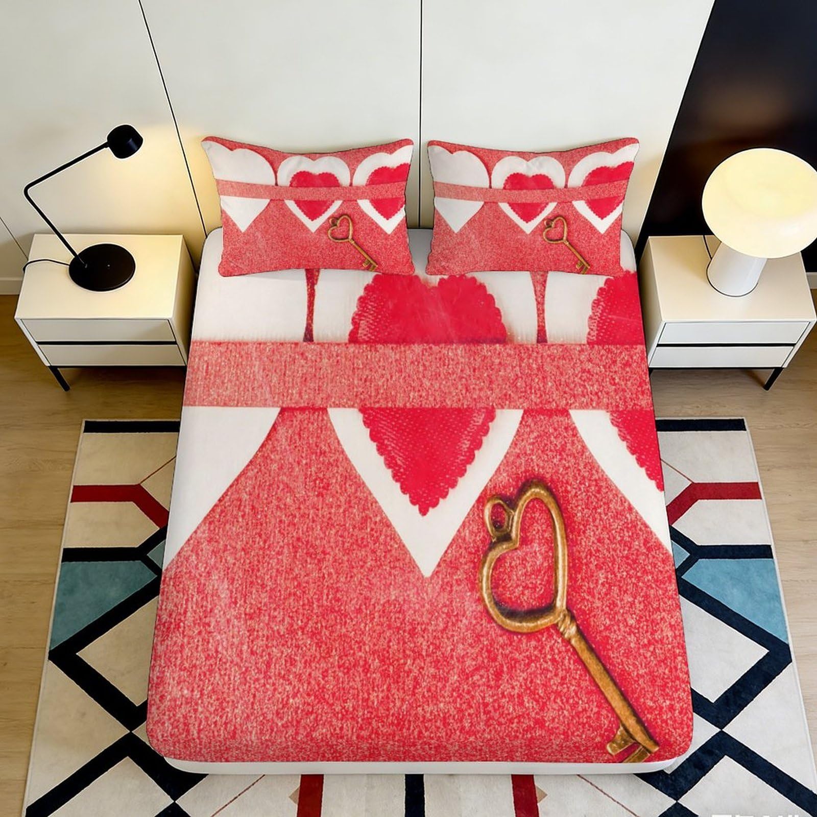 K1r3d9e5 Style-10 3D Printed Red Heart Love Fitted Sheet Microfiber Soft Anti-Slip Bed Cover For Bedroom Guest Room Decor 90X200x25cm
