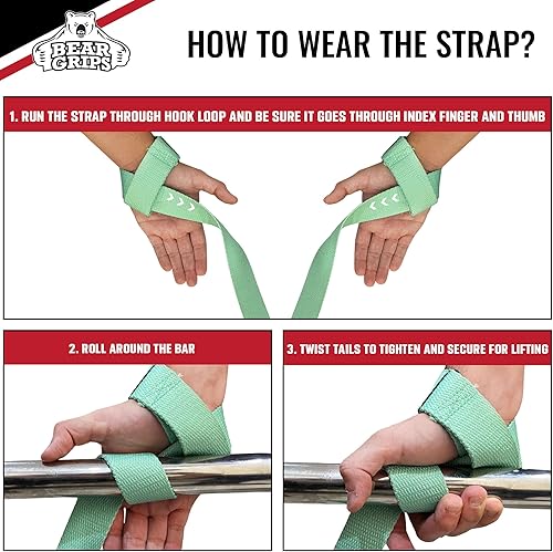 Miniatura 3 de Bear Grips Correas de levantamiento - Correas de gimnasio y levantamiento de pesas para hombres y mujeres, soporte de peso muerto, 2 pares