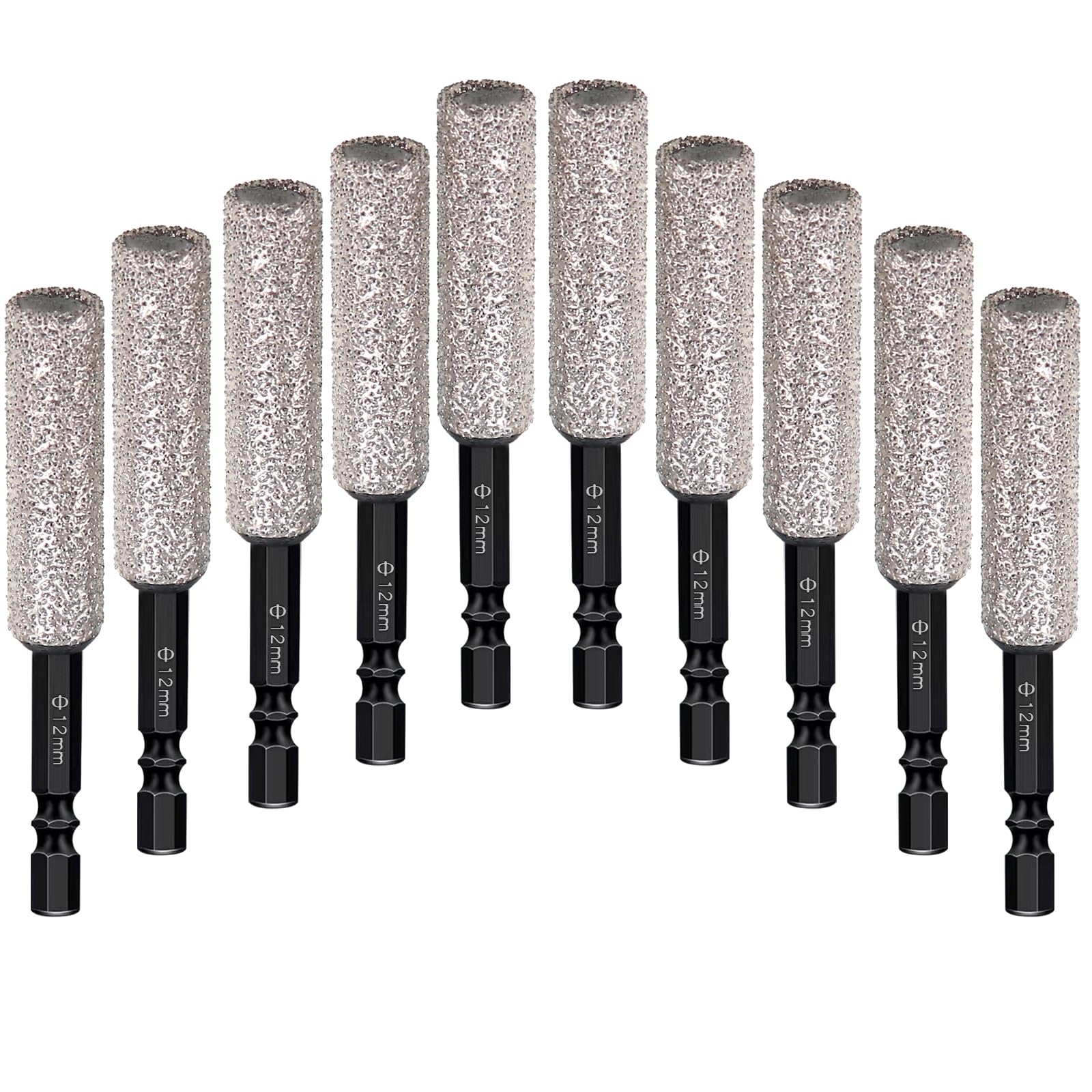 Diamond Drill Bits 10-Pack 12MM Dry Diamond Core Drill Bit Set for Ceramic,Granite,Tile,Glass,Marble,Brick,Stone with 1/4 Hex Shank