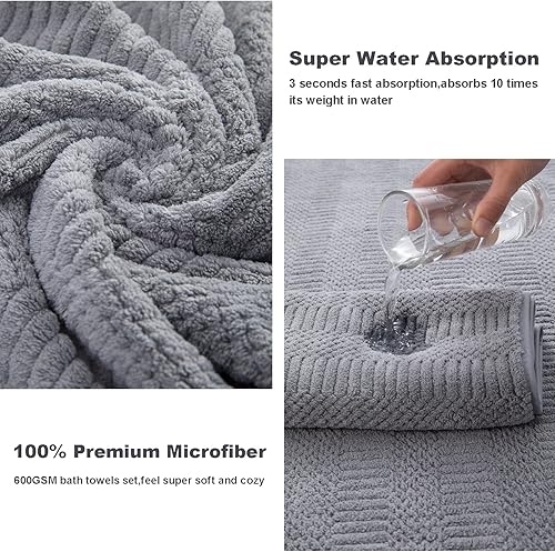 Miniatura 4 de Juego de toallas de baño de gran tamaño de 8 piezas, color gris, 2 toallas de baño extragrandes, 2 toallas de mano y 4 paños de 600 GSM, altamente