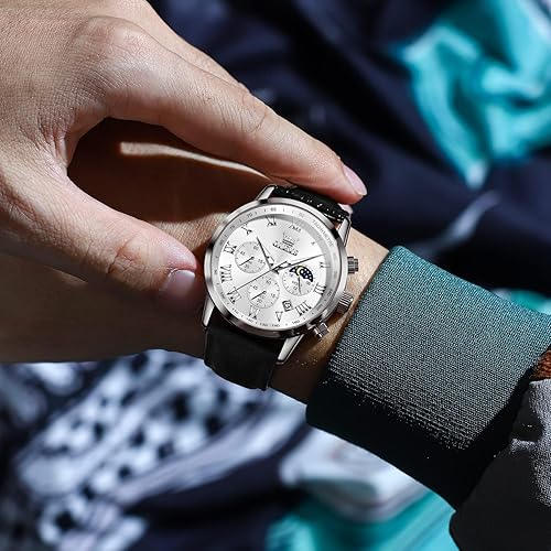 Miniatura 5 de OLEVS Reloj para hombre cuero marrón moda cronógrafo reloj luminoso impermeable casual relojes de pulsera