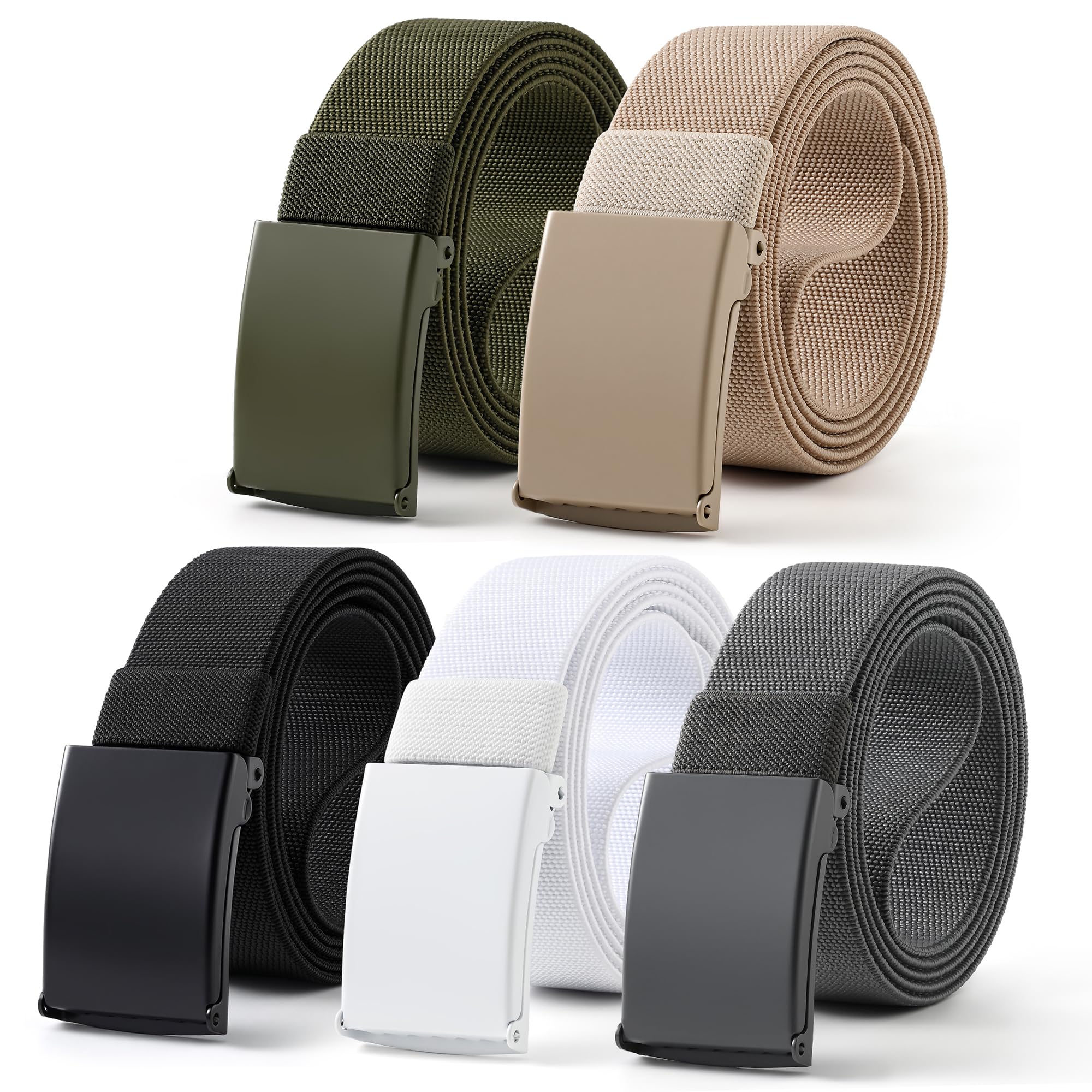 Mile High Life Stretch Canvas Belt for Men, Golf Casual Elastic Web Belt, Top Military Buckle, Adjustable Cut to Fit
