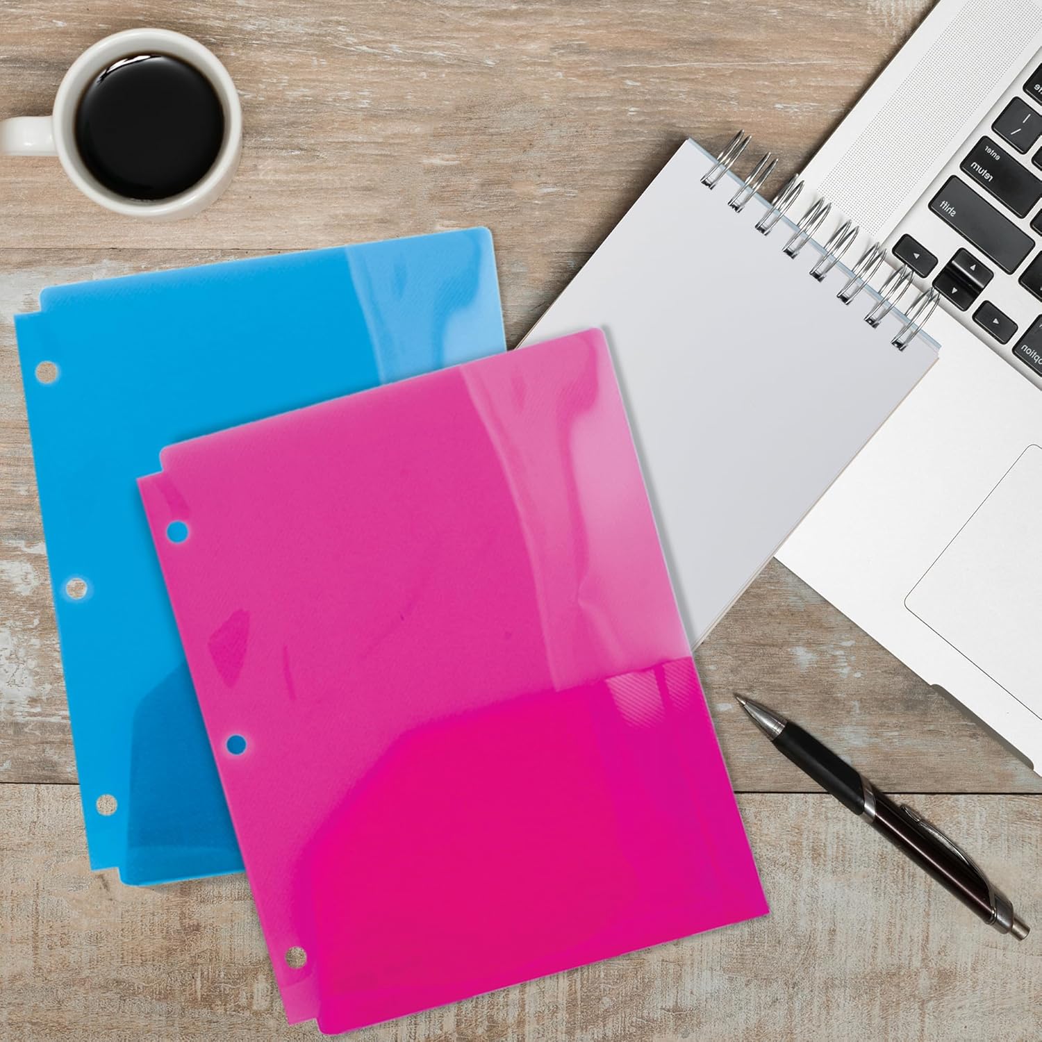 BAZIC Products 2 Pockets Poly Folder, Translucent Portfolio, 3 Hole Binder Letter Size Plastic Folders Holder for Office Documents Paper Organizer, 48-Pack