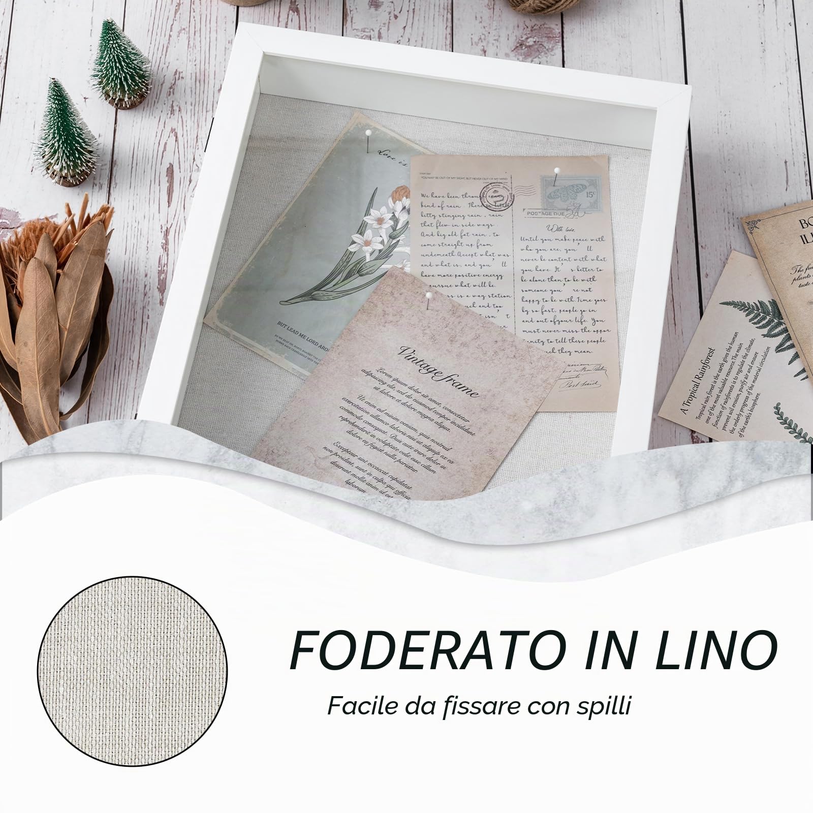 Muzilife Cornice portafoto in legno 3D con apertura da riempire, 28 x 35 cm, con puntine e tasselli, per display fai da te, shadow box, regalo di Pasqua, per famiglia, amici, ufficio, bianco