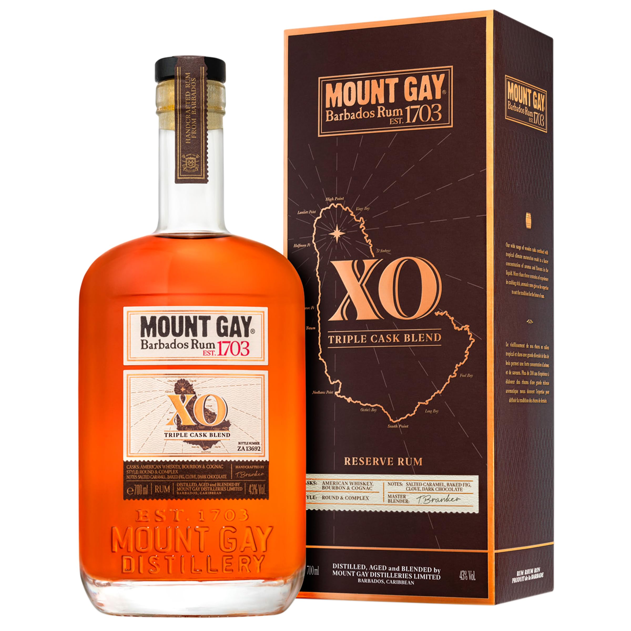 Mount Gay XO Rum 70cl - Extra Old Blend - Aged up to 17 Years - Barbados Rum