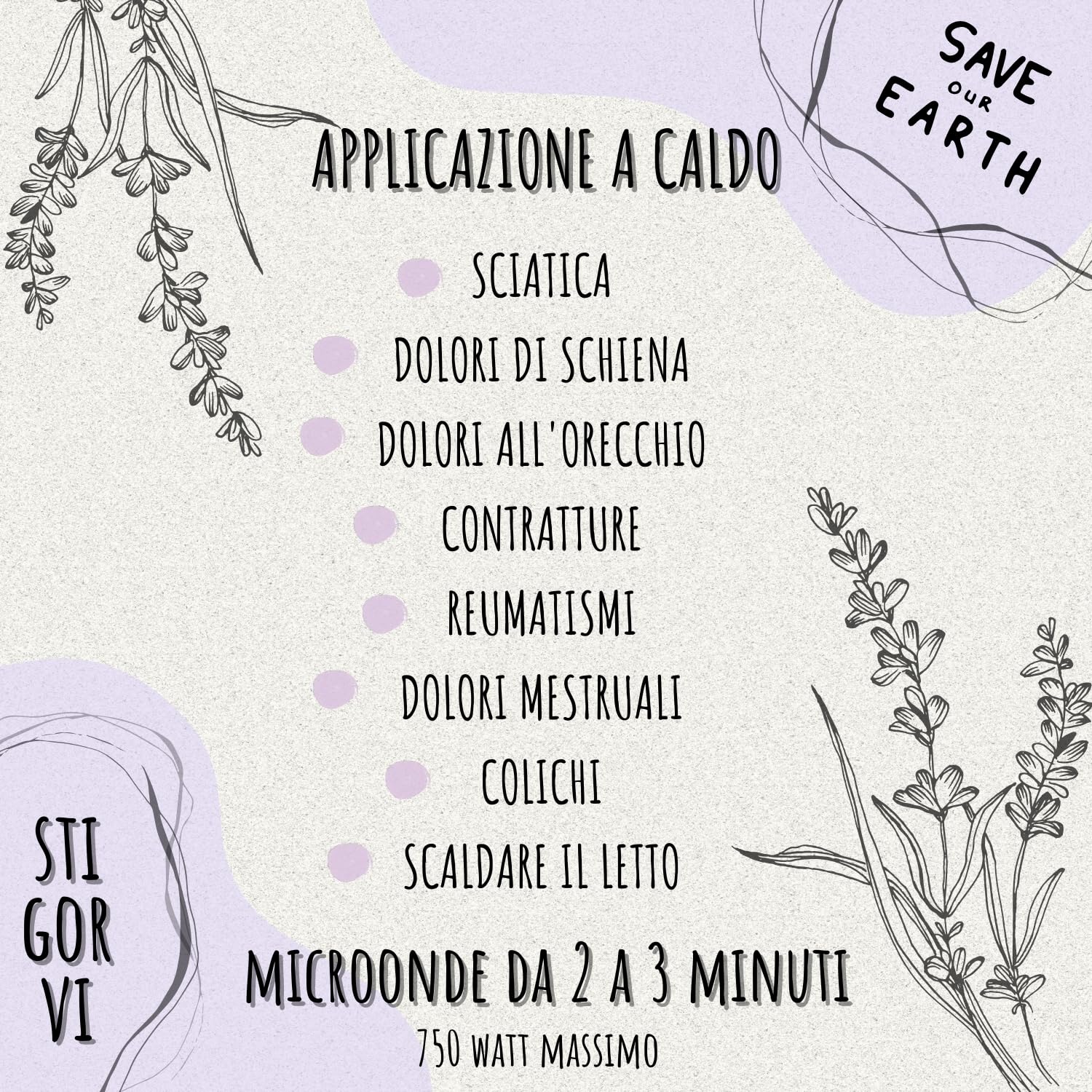 Sacchetto di semi per microonde fatto a mano in Spagna - Borsa termica multiuso per calore e freddo - Cuscino (13cm x 31cm) - 100% artigianale con semi naturali di lavanda