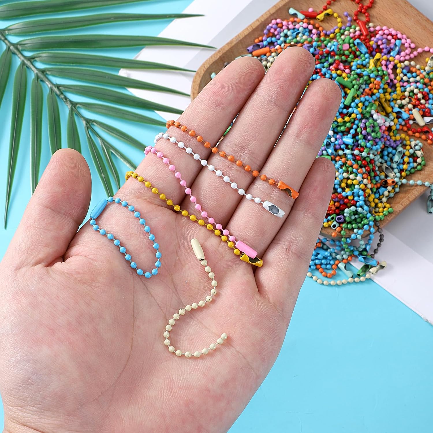 200 Pcs Ball Bead Chain, 3.94 Inch Colorful Ball Chain for Keychain Making Metal Dog Tag Chains with Connector Beaded Chains for Jewelry Making Key DIY Craft Hanging Christmas Ornaments - Image 4