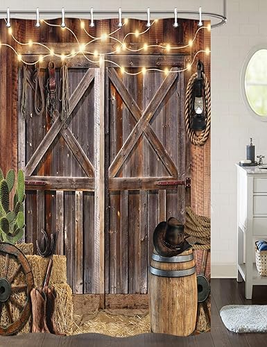 Miniatura 5 de Cortina de ducha rústica de madera estilo granero, 60 x 70 pulgadas, color beige
