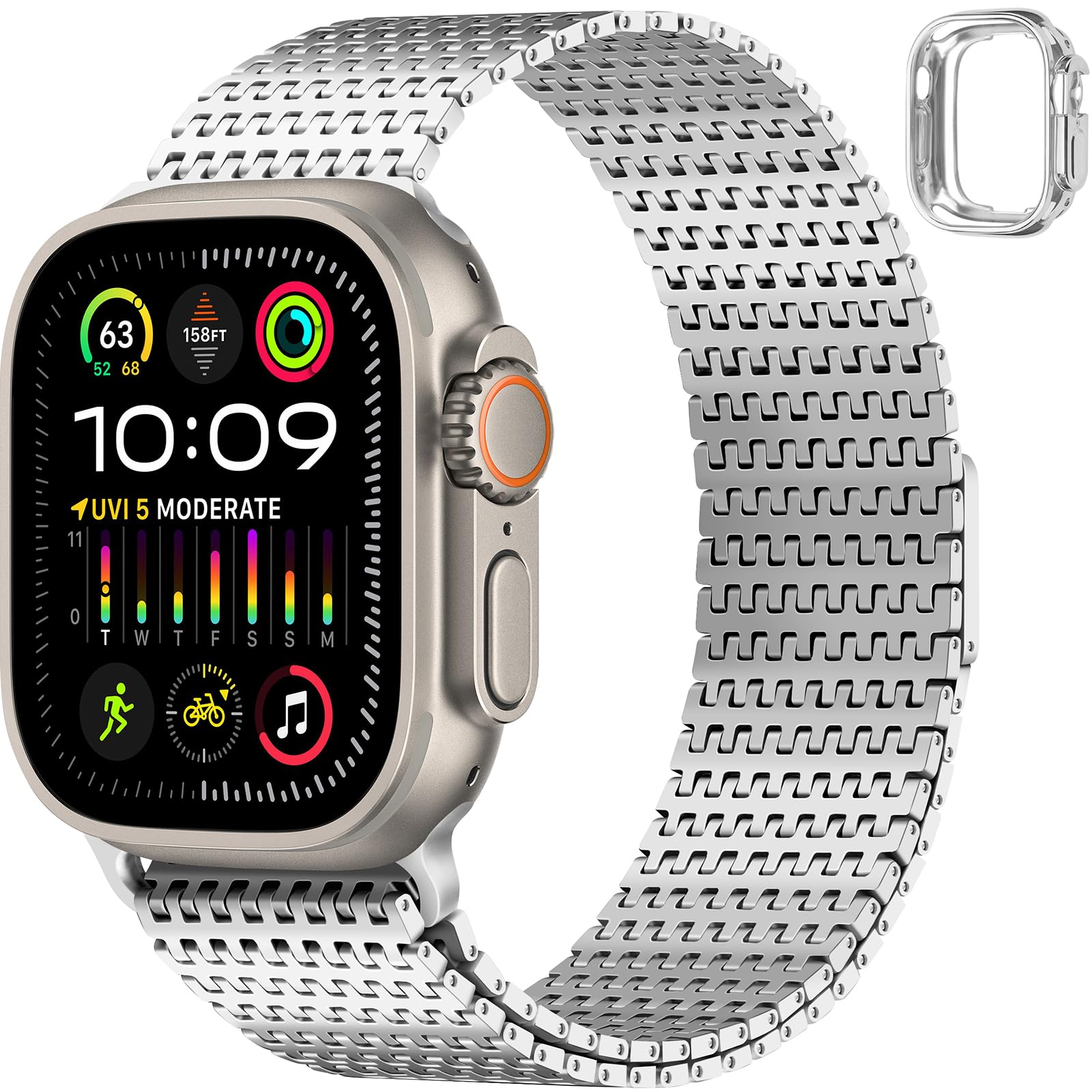 Anlinser Compatible with Apple Watch Strap 49mm 46mm 45mm 44mm 42mm, Magnetic Straps Stainless Steel Metal Band Designed for Apple Watch Ultra 2/Ultra Series 10 9 8 7 6-1 SE(49mm/Ultra, Silver)