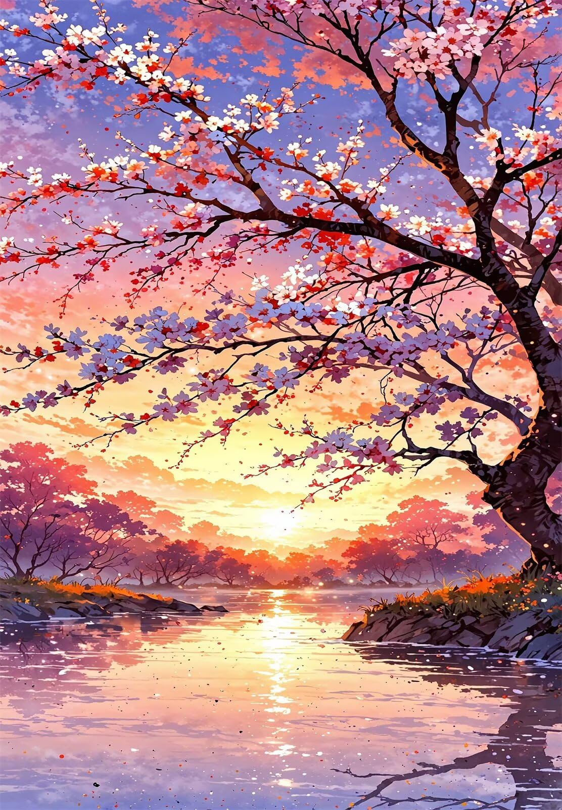 Puzzle 1000 Piezas para Adultos y Familia, Rompecabezas de Flores Río Sunrise, 75x50 cm, Juego de Mesa de Descompresión y Pasatiempo, Regalo Creativo Navidad y Cumpleaños