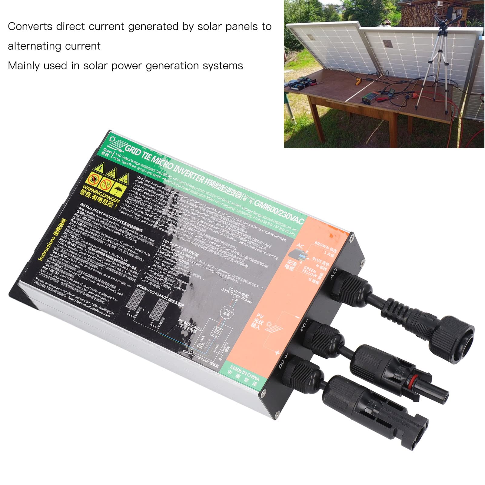 600W Solar Grid Tie Inverter Grid Tie Inverter ad Alta velocità di conversione MPPT Onda sinusoidale Pura IP55 Impermeabile 230 V Solar Inverter