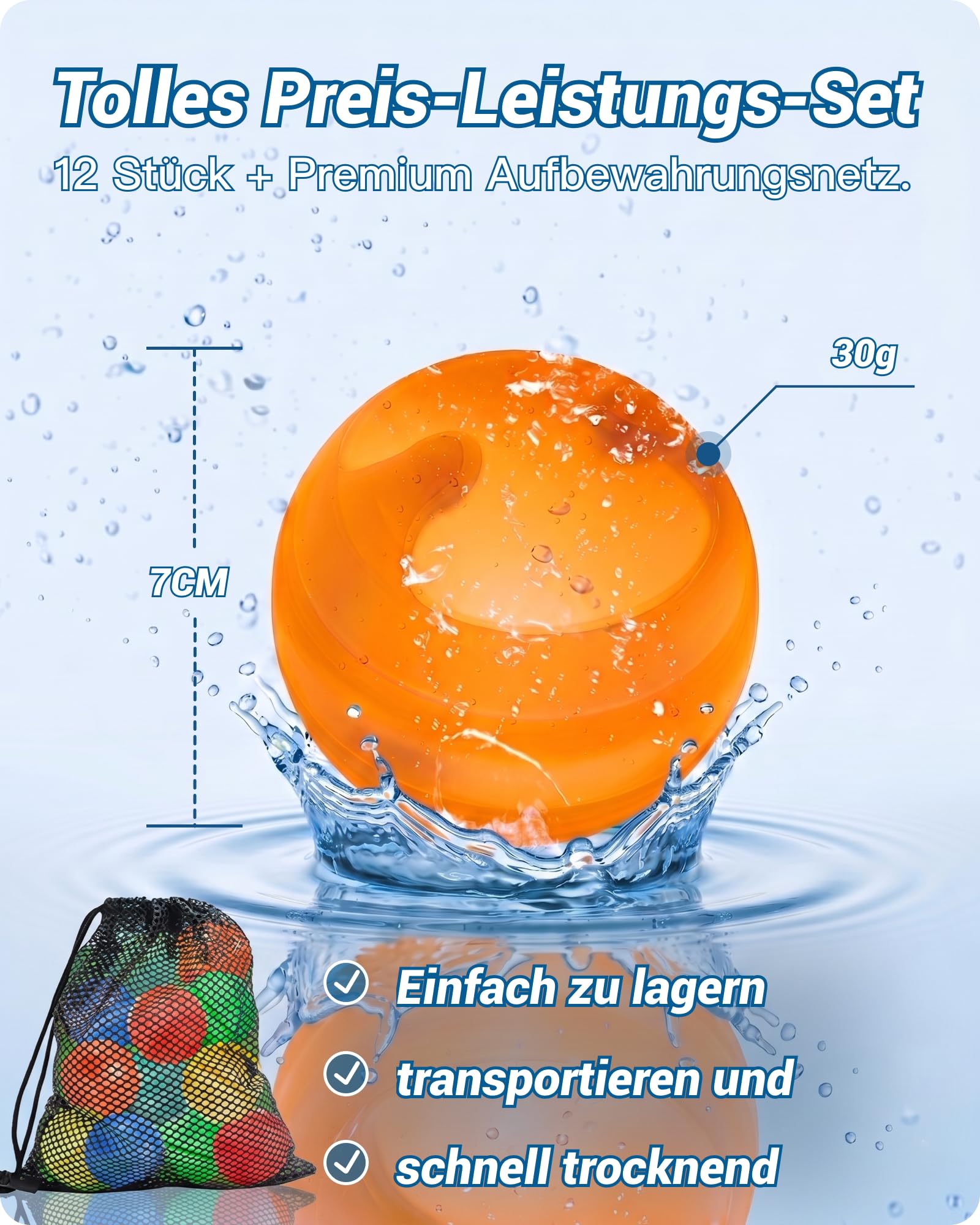 12 Stück Wasserbomben Wiederverwendbar Selbstschließend, Nicht Magnetische Silikon Wasserballons Schnell Befüllbar, BPA-Freies Wasserspielzeug für Outdoor Pool Strand (Kinder & Erwachsene)