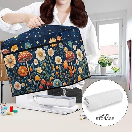 Miniatura 287 de Funda para máquina de coser de mariposas y flores con prácticos bolsillos, funda protectora con asa, para la mayoría de máquinas de coser estándar