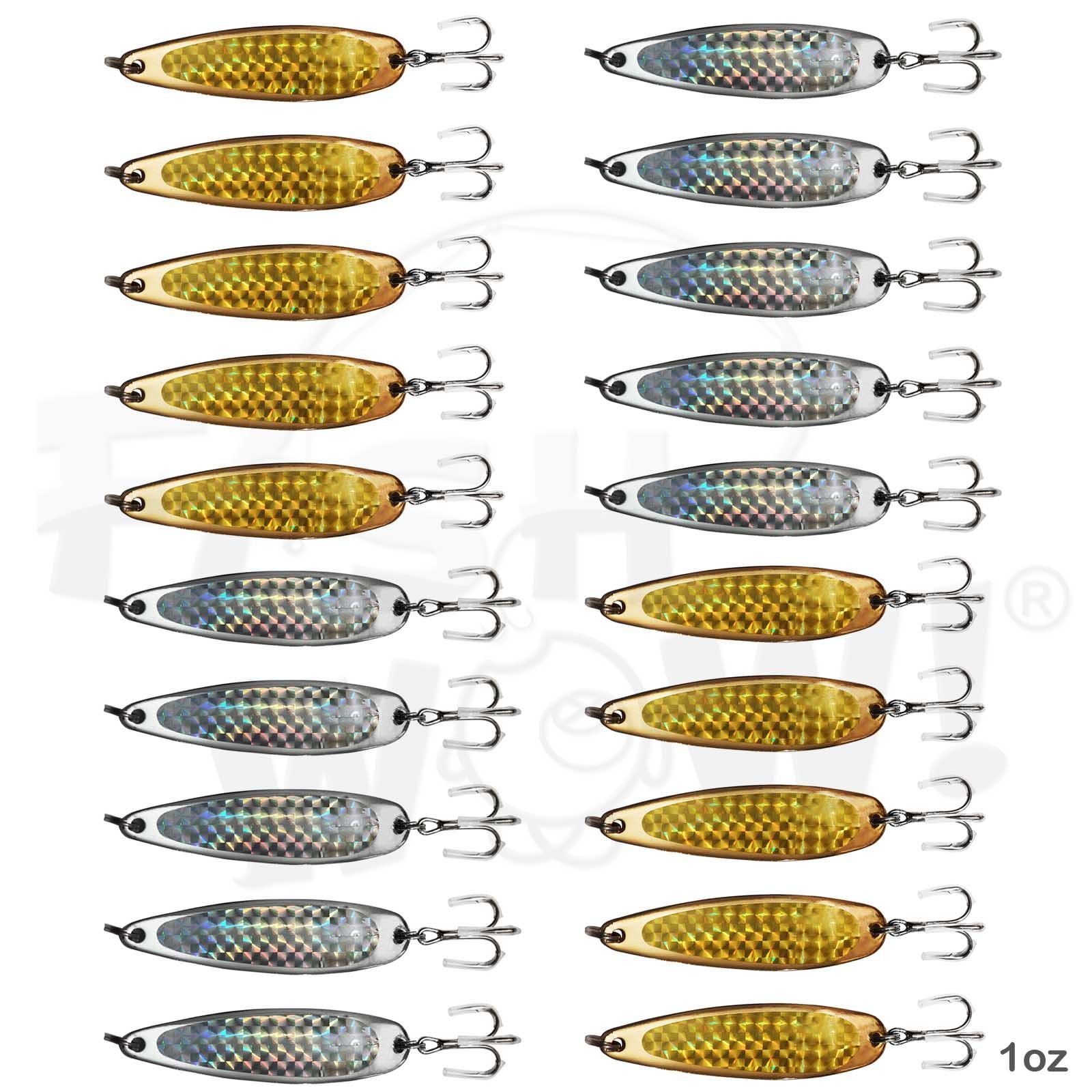 20pcs Fish WOW!® 1oz Fishing Spoon with a Treble Hook Fish Jigging Casting Lures - 2 Colors