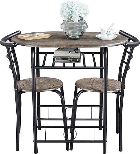 Topeakmart Juegos de mesa y sillas para 2, juego de mesa de comedor con marco de metal, estante de almacenamiento, diseño que ahorra espacio para