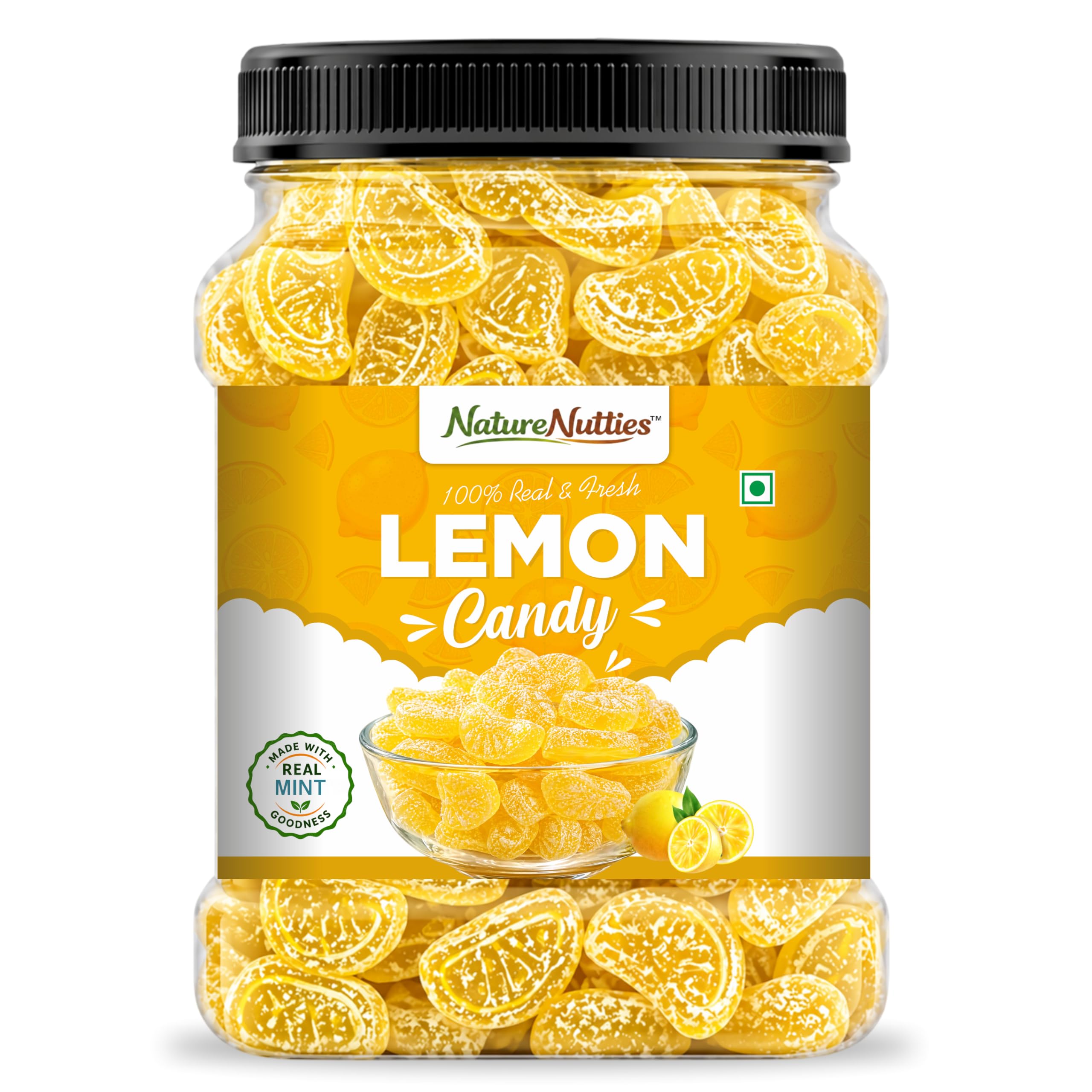 NatureNutties™ Lemon Candy Hard Boiled Sweets Lemon Mint Flavour Refreshing Tangy Candy Jar Pack Mouth Freshener for Kids and Adults (250 Gram)-image-30