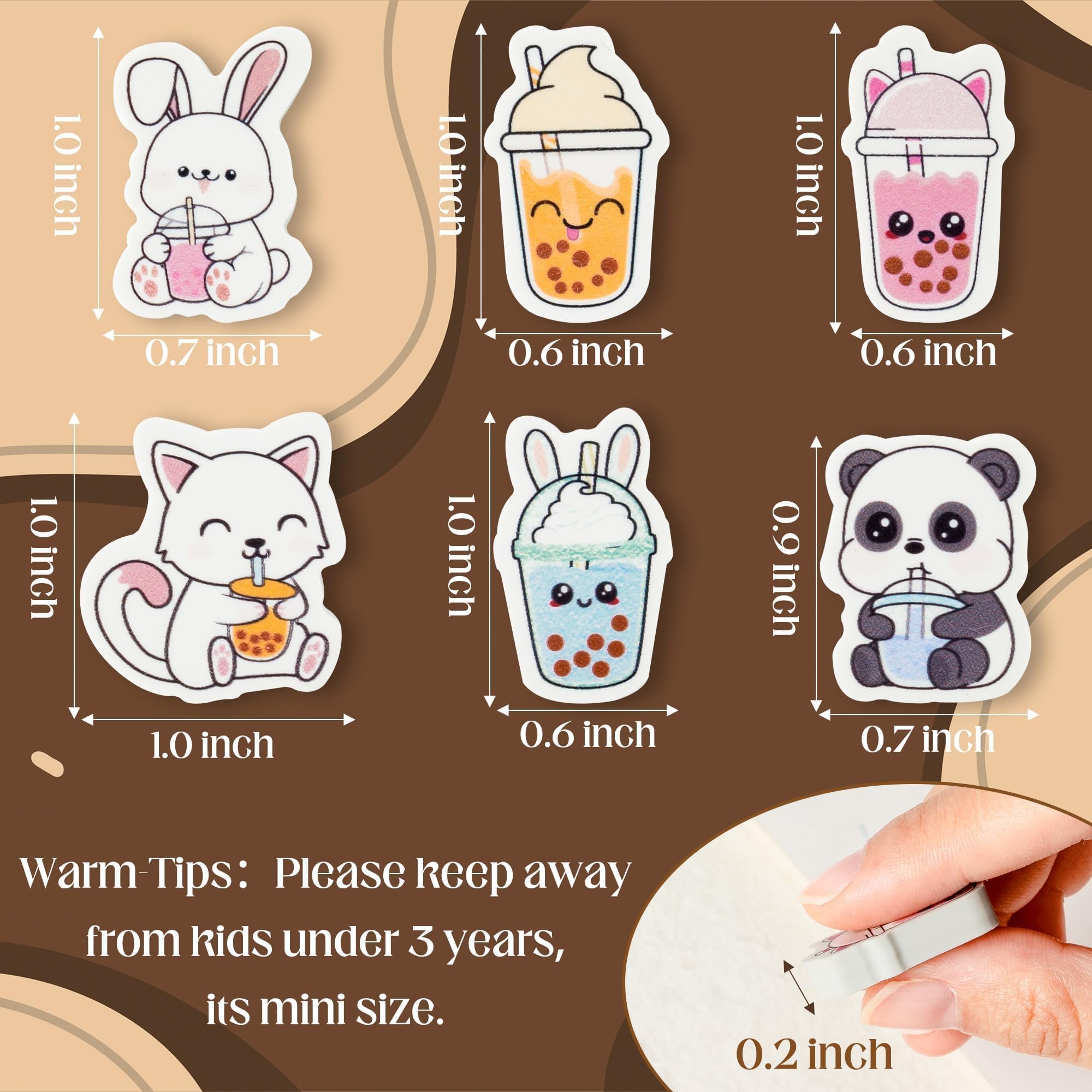 Bubble Tea Mini-Radiergummi für Kinder, Weihnachtsgeschenk, Wintergeschenke, 60 Stück, niedlich, Kawaii, Panda, Kaninchen, Katze, Boba, Tasse, Radiergummis, 3D-Schreibtisch-Puzzle-Zubehör für