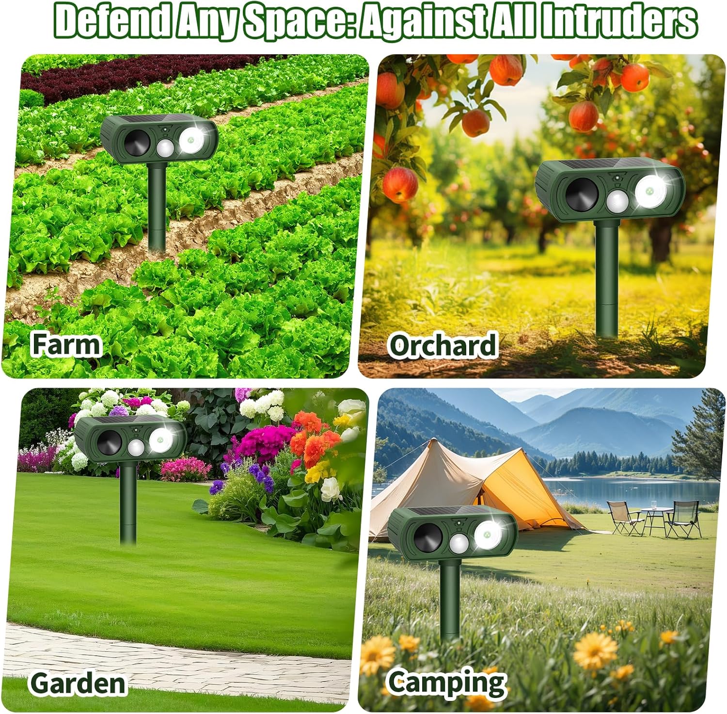 Solar Ultrasonic Animal Repellent, Deer Repellent Devices Waterproof, Cat Repellent Outdoor with Motion Detection Squirrel Skunk Rabbit Dog Raccoon Deterrents Animal Repeller for Orchard, 2PCS
