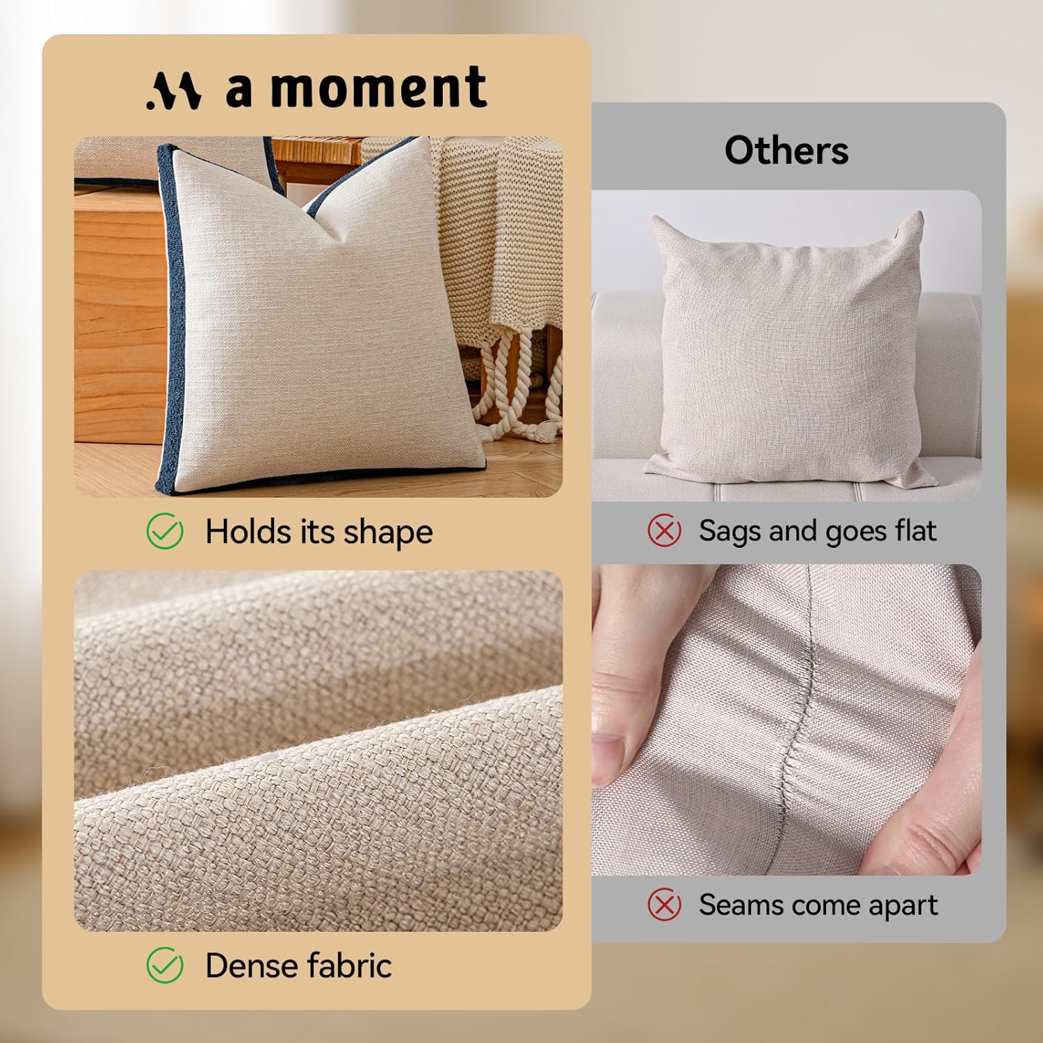 a moment Loop Yarn Linen-Like Pillow Cover Natural Soft Decorative Throw Pillow Case Farmhouse 20x20 Inch, Bohemian Textured Cushion Cover for Sofa Bed, Wrinkle-Resistant Home Decor Navy Blue
