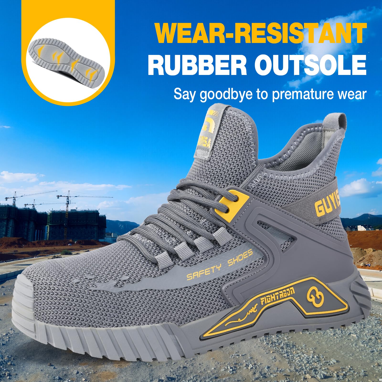 LAoutun Zapatillas de seguridad para hombre y mujer, con puntera de acero, transpirables, cómodas, ligeras, a prueba de pinchazos, puntera de acero industrial, botas de construcción