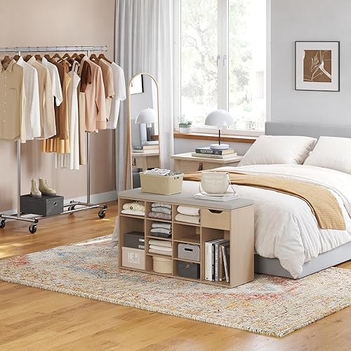 Miniatura 46 de DINZI LVJ Banco de zapatos, banco de almacenamiento de entrada con cajón y 8 cubículos, estantes ajustables, organizador de zapatos para sala de