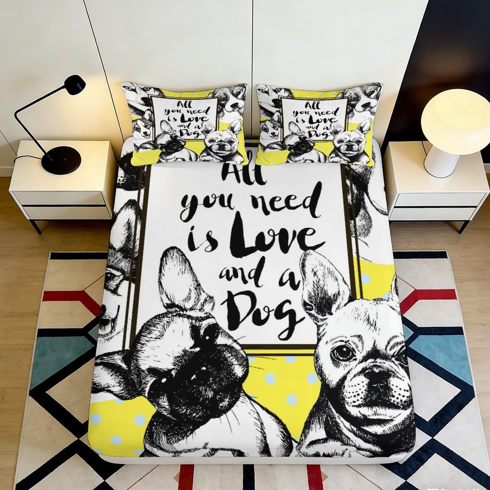 3D Printed French Bulldog Fitted Sheet Microfiber Bedroom Decor Yellow Dog Bed Cover for Home Guest Room 90x200x25cm